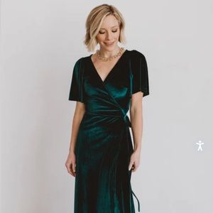 Baltic Born Meghan Velvet Wrap Dress in emerald.